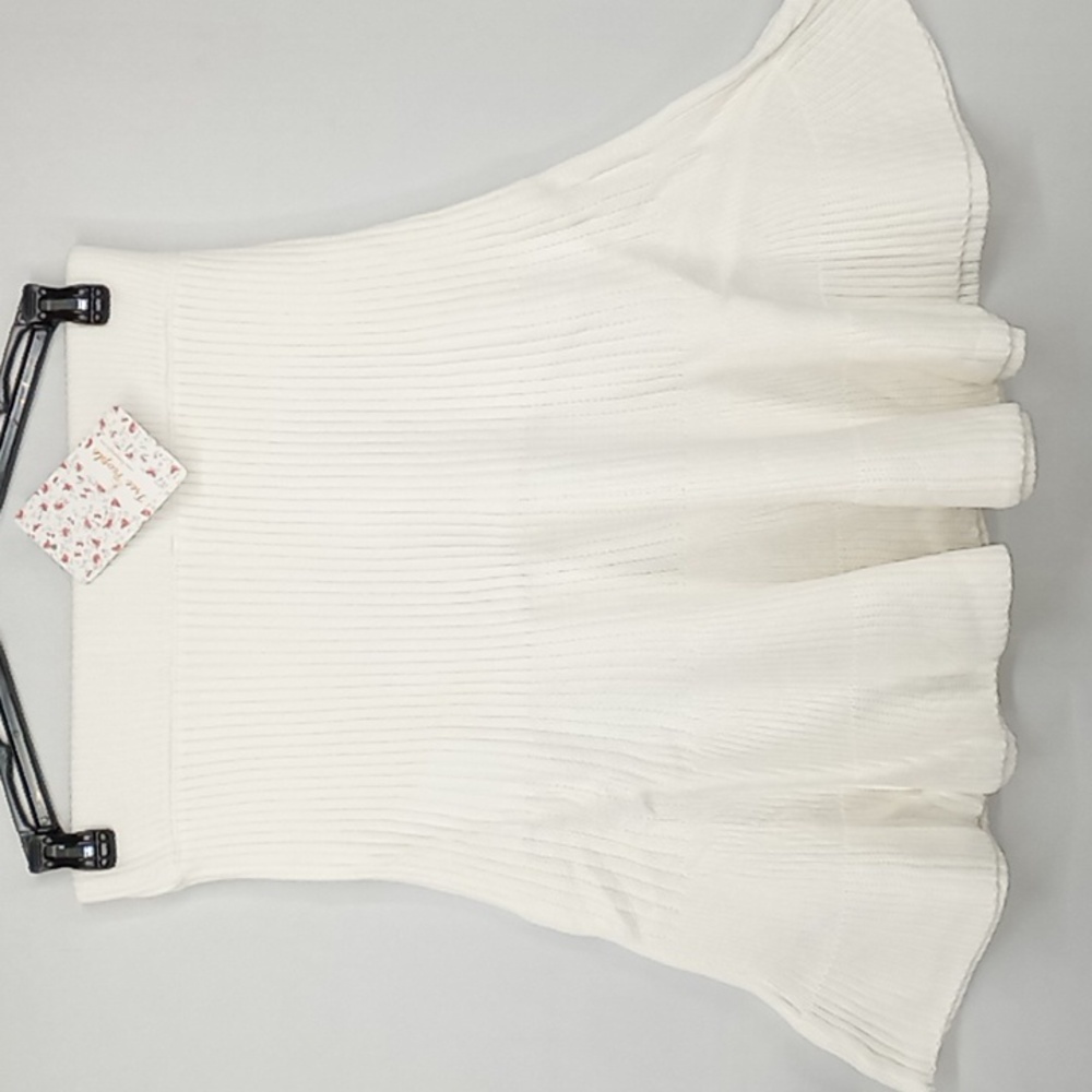 Free People "Solid Gold" Ribbed Knit Mini Sweater Skirt Winter White Ivory